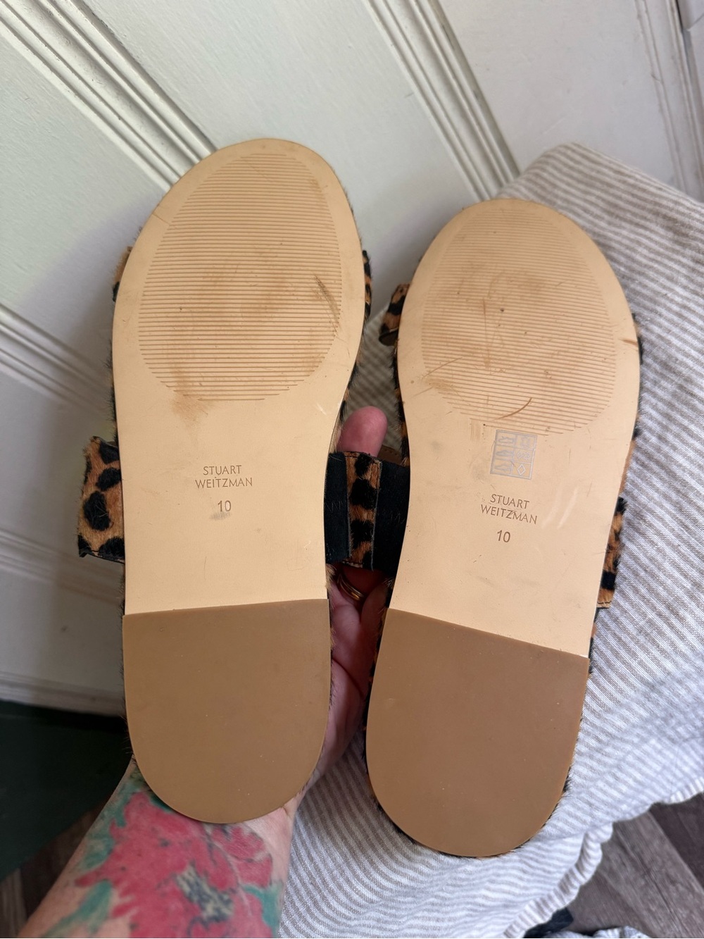 Stuart Weitzman Santorini calf hair Leopard Print Women's Slide Sandals NEW - Picture 7 of 7